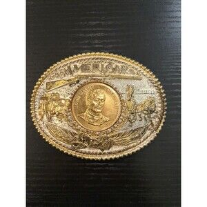 JOHN WAYNE AMERICAN BELT BUCKLE RIFLE STAGE COACH Silver Plate Award Design USA